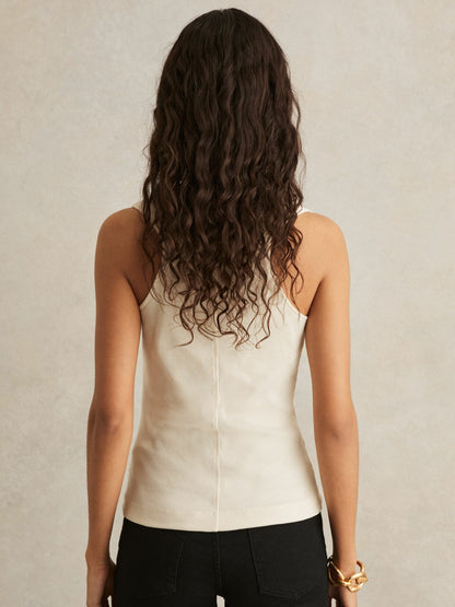 Ribbed Cowl-Neck Vest in Ivory | Reiss Women Premium