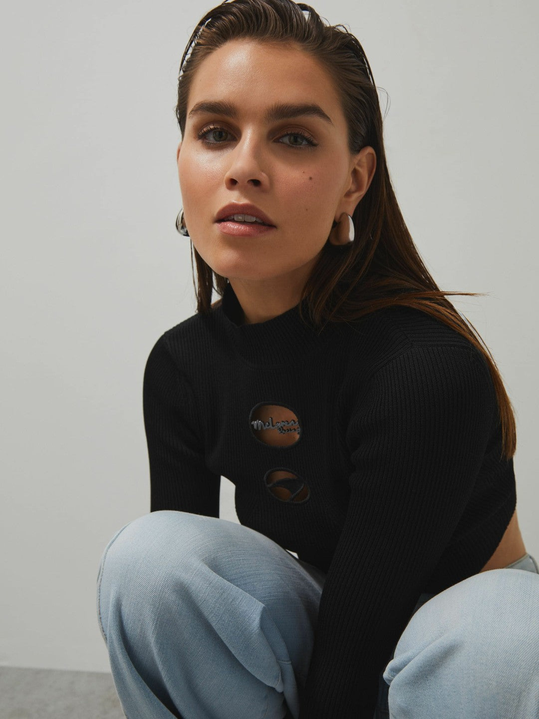 McLaren F1 Team Cut-Out Knit Crop Top in Black | Reiss Women Best Seller
