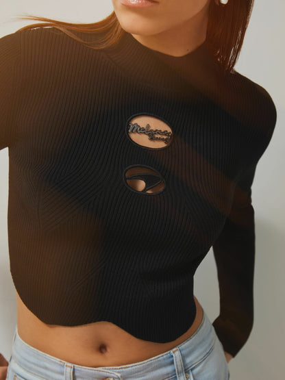 McLaren F1 Team Cut-Out Knit Crop Top in Black | Reiss Women Best Seller