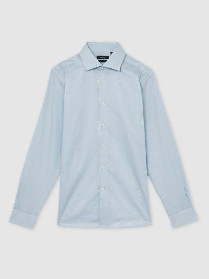 Regular Fit Cotton Sateen Shirt in Blue Stripe | Reiss Men Recommended