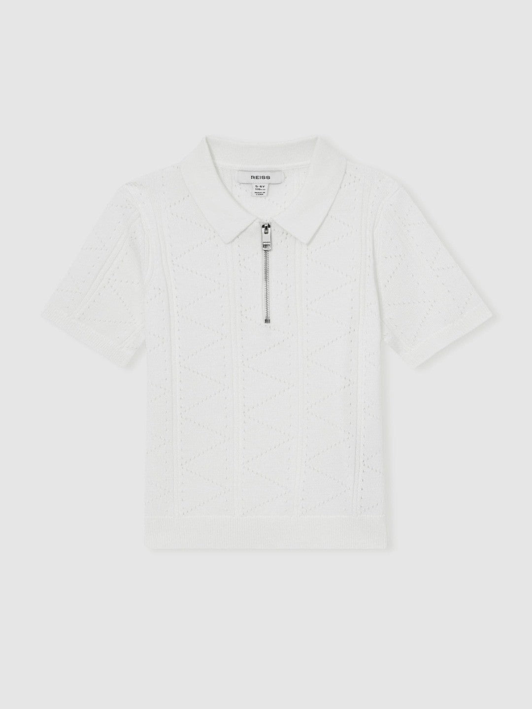 9-13 yrs Half-Zip Pointelle Polo Shirt in Off White | Reiss Children & Baby Recommended