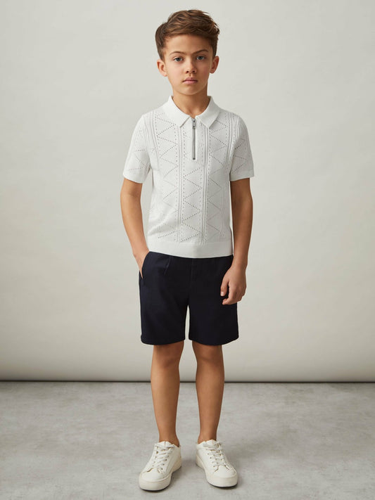 3-9 yrs Half-Zip Pointelle Polo Shirt in Off White | Reiss Children & Baby Exclusive