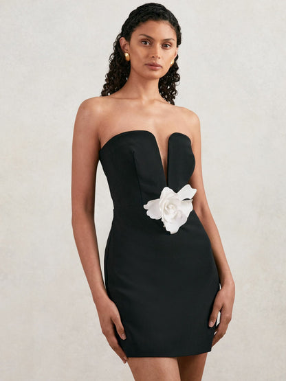Halston Strapless Fitted Mini Dress in Black | Reiss Women Recommended