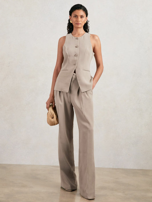Good American Tailored Trousers in Beige | Reiss Women Featured