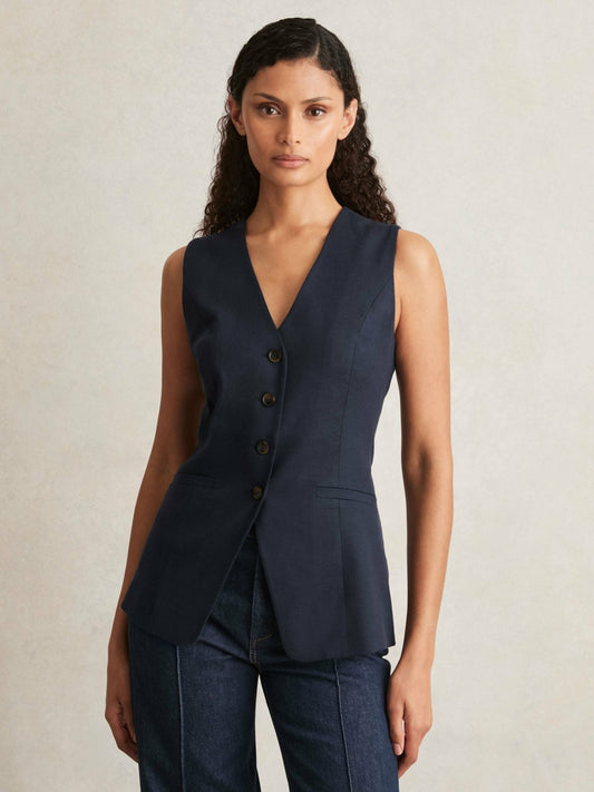 Paige Button-Through Vest in Dark Ink Blue | Reiss Women Recommended