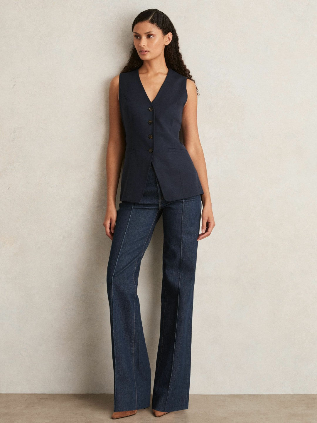 Paige Button-Through Vest in Dark Ink Blue | Reiss Women Recommended
