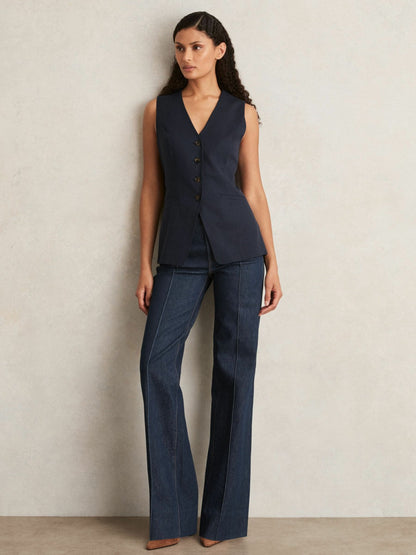 Paige Button-Through Vest in Dark Ink Blue | Reiss Women Recommended
