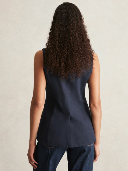 Paige Button-Through Vest in Dark Ink Blue | Reiss Women Recommended