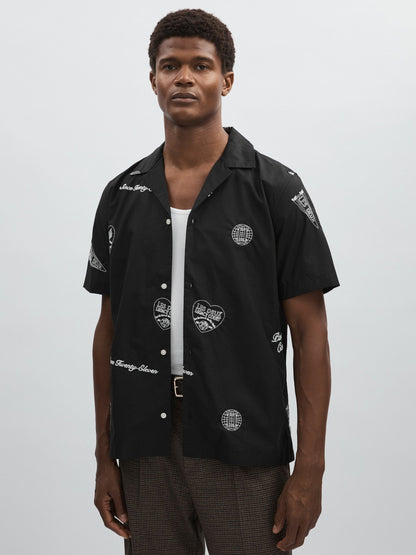 Les Deux Cotton Embroidered Shirt in Black Print | Reiss Men Exclusive