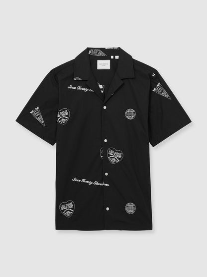 Les Deux Cotton Embroidered Shirt in Black Print | Reiss Men Exclusive