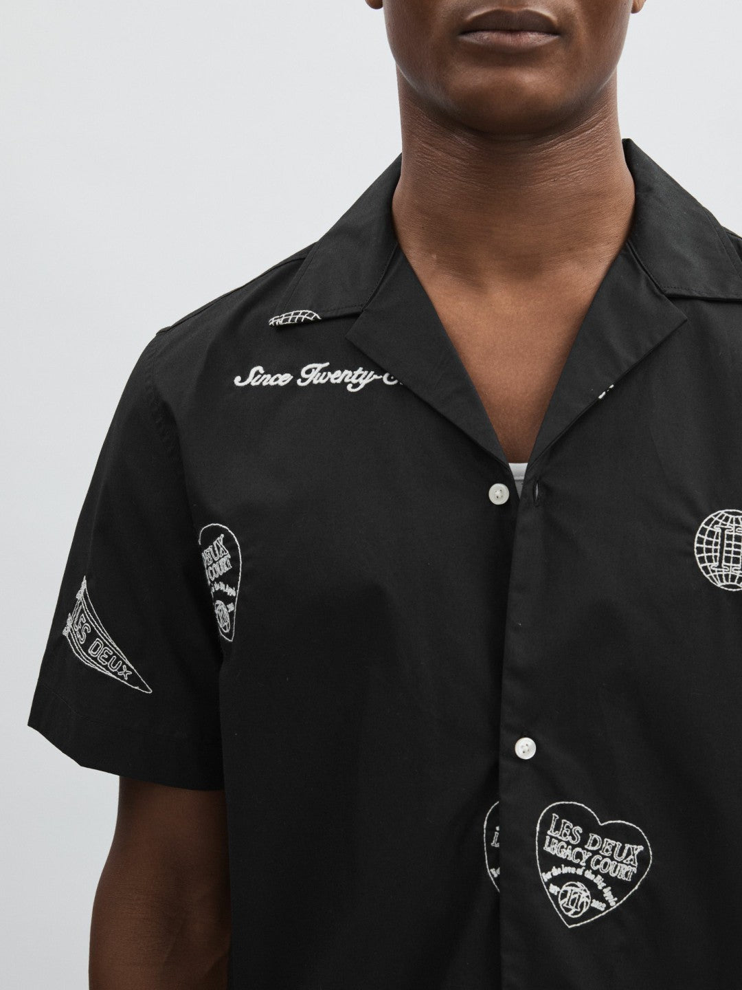 Les Deux Cotton Embroidered Shirt in Black Print | Reiss Men Exclusive