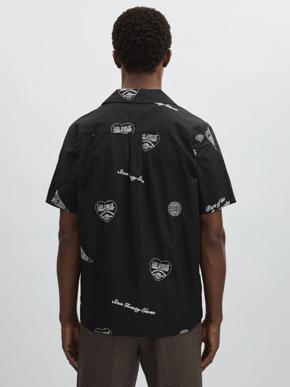 Les Deux Cotton Embroidered Shirt in Black Print | Reiss Men Exclusive