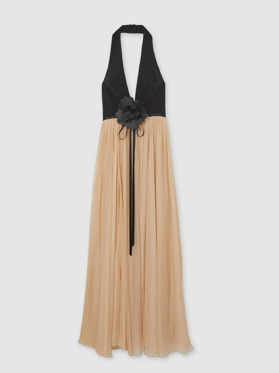 Halston Crepe and Chiffon Maxi Dress in Black/Ivory | Reiss Women Premium