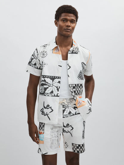 Les Deux Cotton Graphic-Print Shirt in Ivory Print | Reiss Men Signature