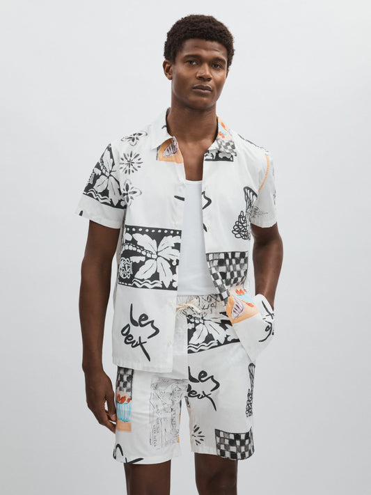 Les Deux Cotton Graphic-Print Shirt in Ivory Print | Reiss Men Signature