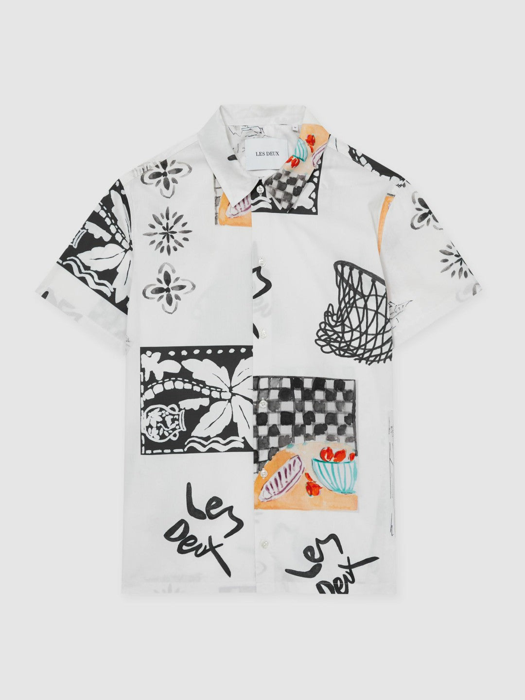 Les Deux Cotton Graphic-Print Shirt in Ivory Print | Reiss Men Signature