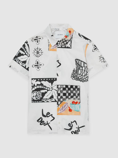 Les Deux Cotton Graphic-Print Shirt in Ivory Print | Reiss Men Signature