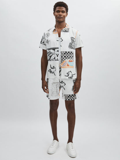 Les Deux Cotton Graphic-Print Shirt in Ivory Print | Reiss Men Signature