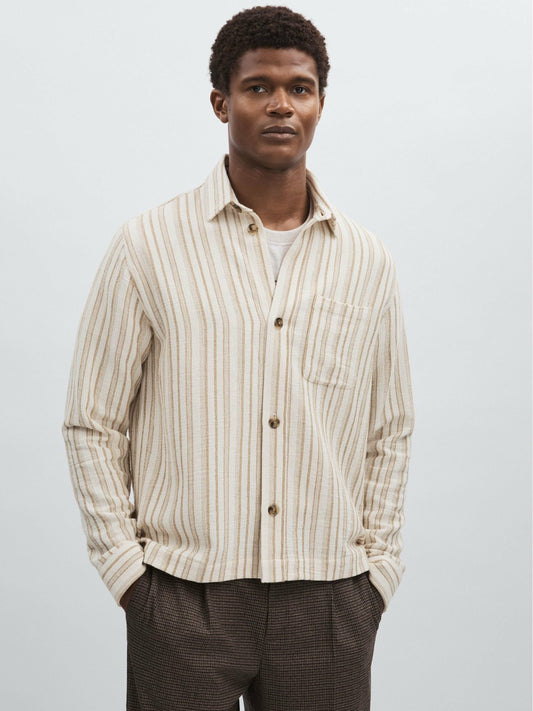 Les Deux Cotton-Blend Stripe Overshirt in Ivory | Reiss Men New