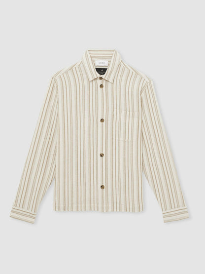 Les Deux Cotton-Blend Stripe Overshirt in Ivory | Reiss Men New