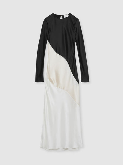 Acler Satin Colour Block Midi Dress in Ivory/Black | Reiss Women Featured