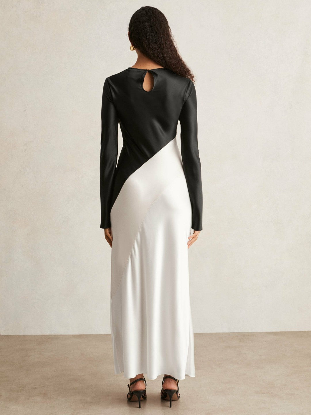 Acler Satin Colour Block Midi Dress in Ivory/Black | Reiss Women Featured