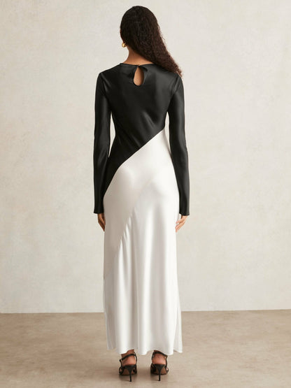 Acler Satin Colour Block Midi Dress in Ivory/Black | Reiss Women Featured