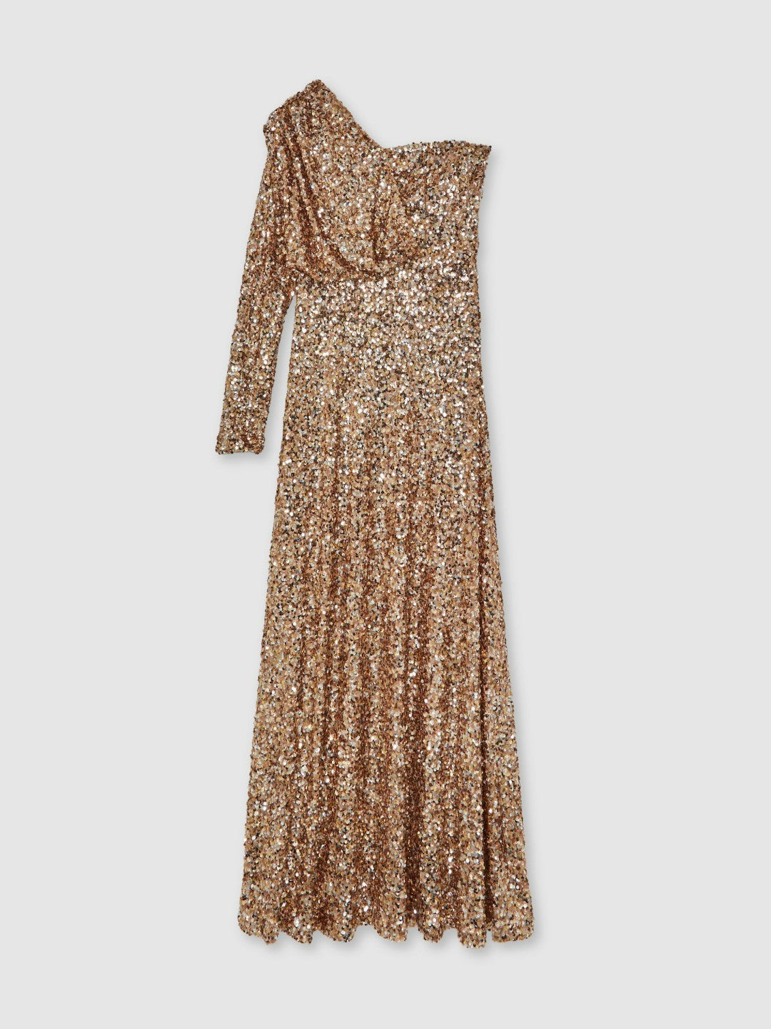 Halston Sequin One Shoulder Maxi Dress in Gold | Reiss Women Trending