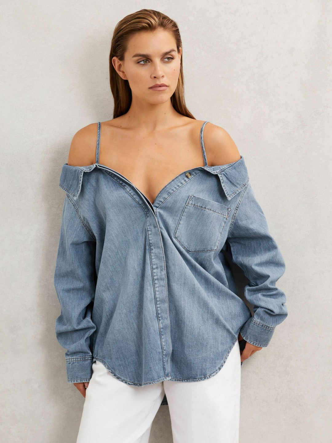 100% Cotton Shirt in Indigo Blue | Reiss Women Exclusive