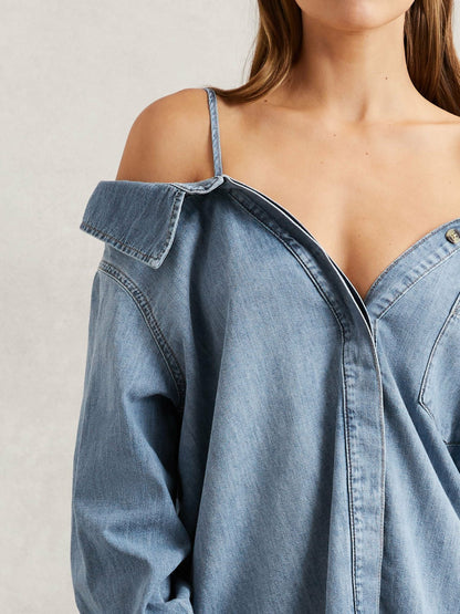 100% Cotton Shirt in Indigo Blue | Reiss Women Exclusive