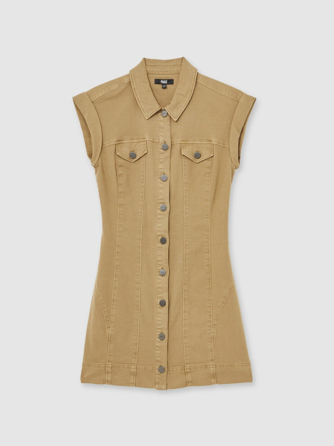 Paige Fern Beige Denim Button Through Mini Dress in Fern Beige | Reiss Women New