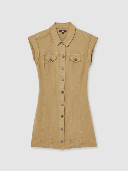 Paige Fern Beige Denim Button Through Mini Dress in Fern Beige | Reiss Women New