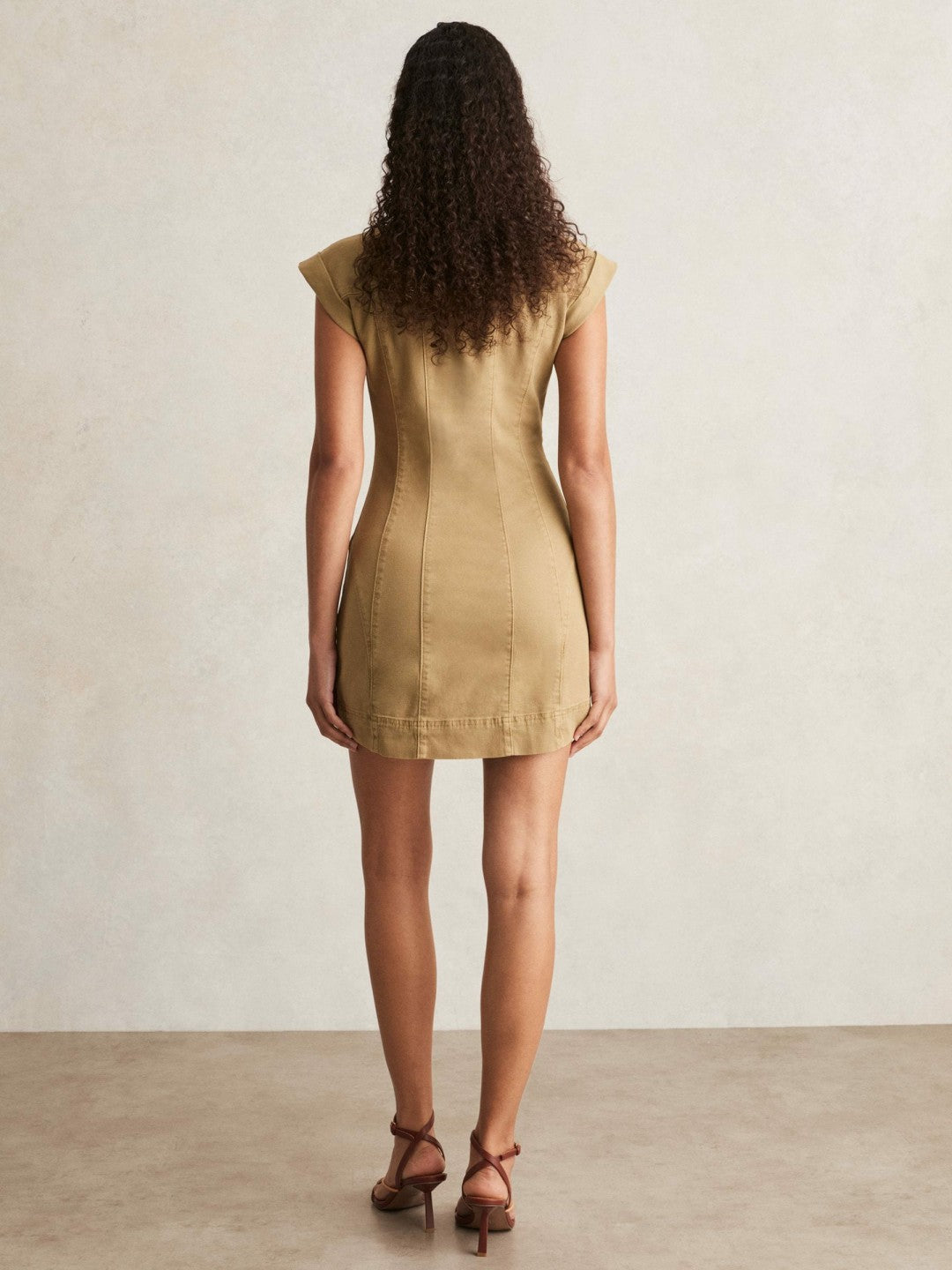 Paige Fern Beige Denim Button Through Mini Dress in Fern Beige | Reiss Women New