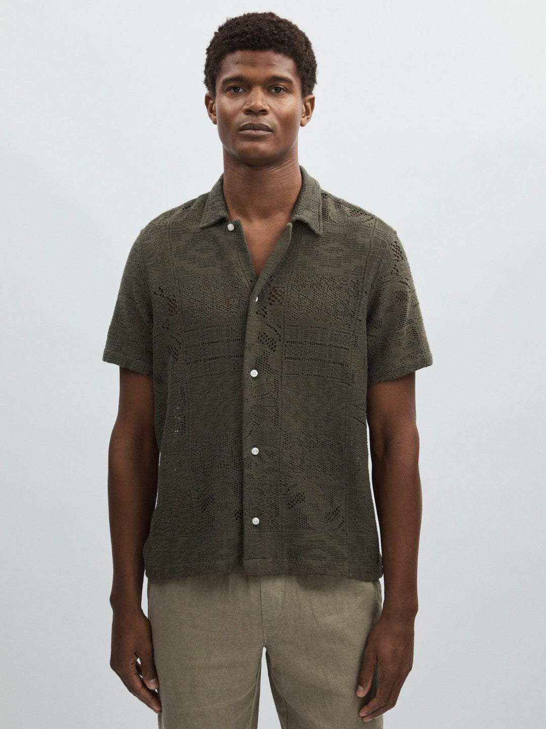 Les Deux Blend Lace Shirt in Olive Green | Reiss Men Recommended