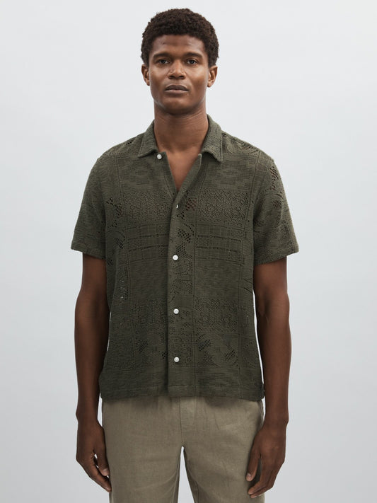 Les Deux Blend Lace Shirt in Olive Green | Reiss Men Recommended