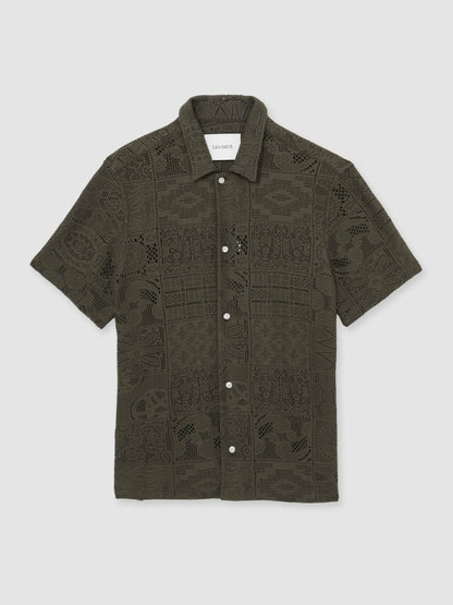 Les Deux Blend Lace Shirt in Olive Green | Reiss Men Recommended