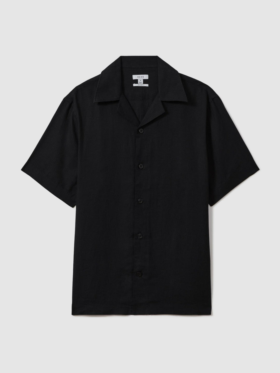 Linen Cuban-Collar Shirt in Black | Reiss Men Featured