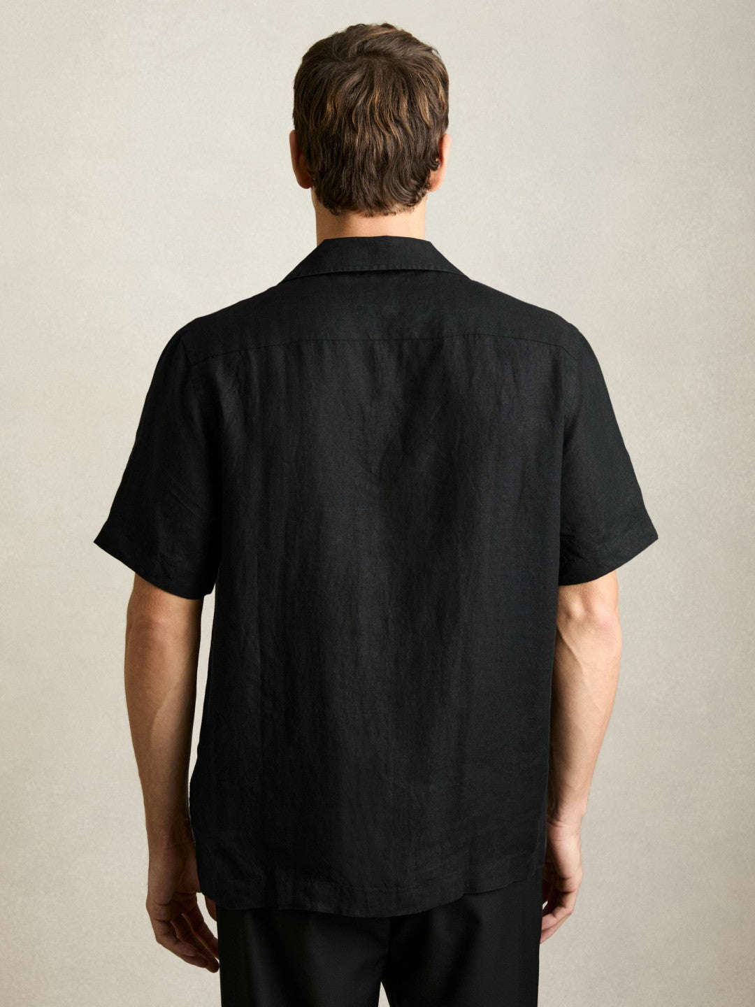 Linen Cuban-Collar Shirt in Black | Reiss Men Featured