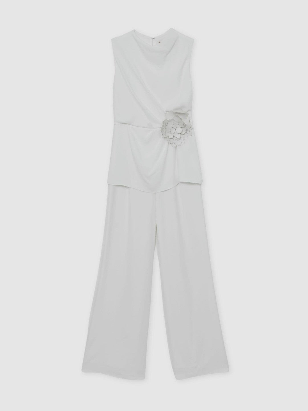 Halston Crepe Wide Leg Jumpsuit in Ivory | Reiss Women New
