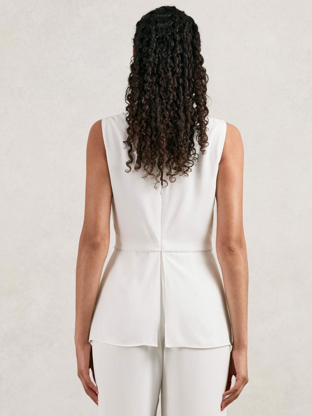 Halston Crepe Wide Leg Jumpsuit in Ivory | Reiss Women New