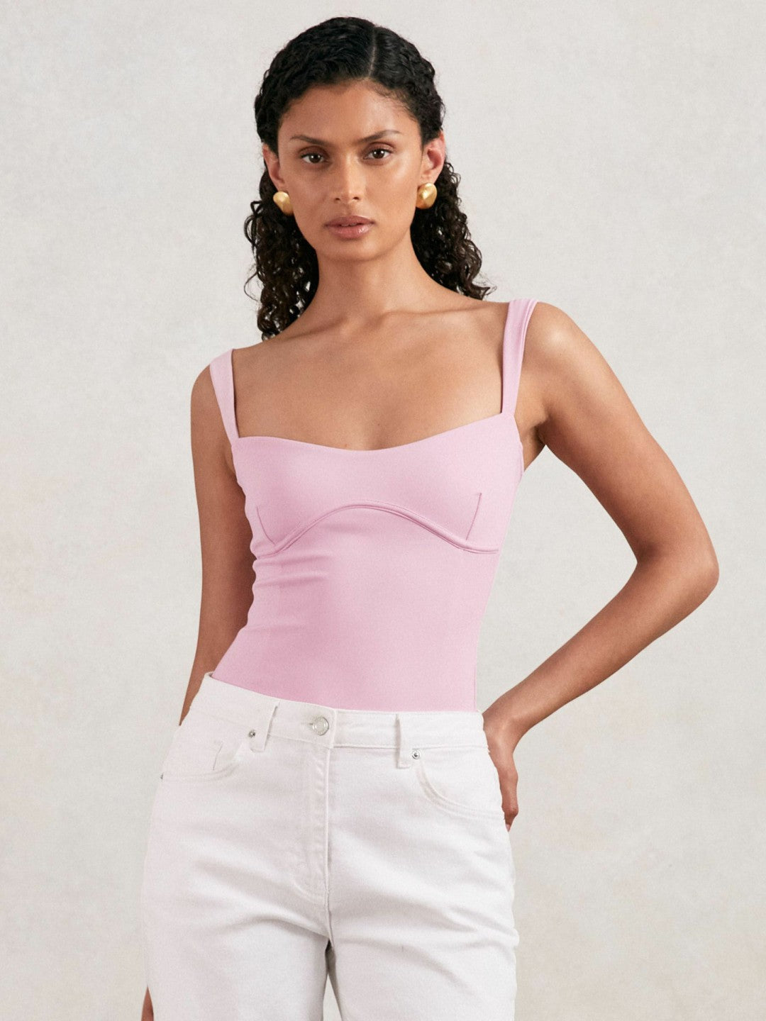 Good American Scuba Sweetheart Bodysuit in Light Pink | Reiss Women Premium