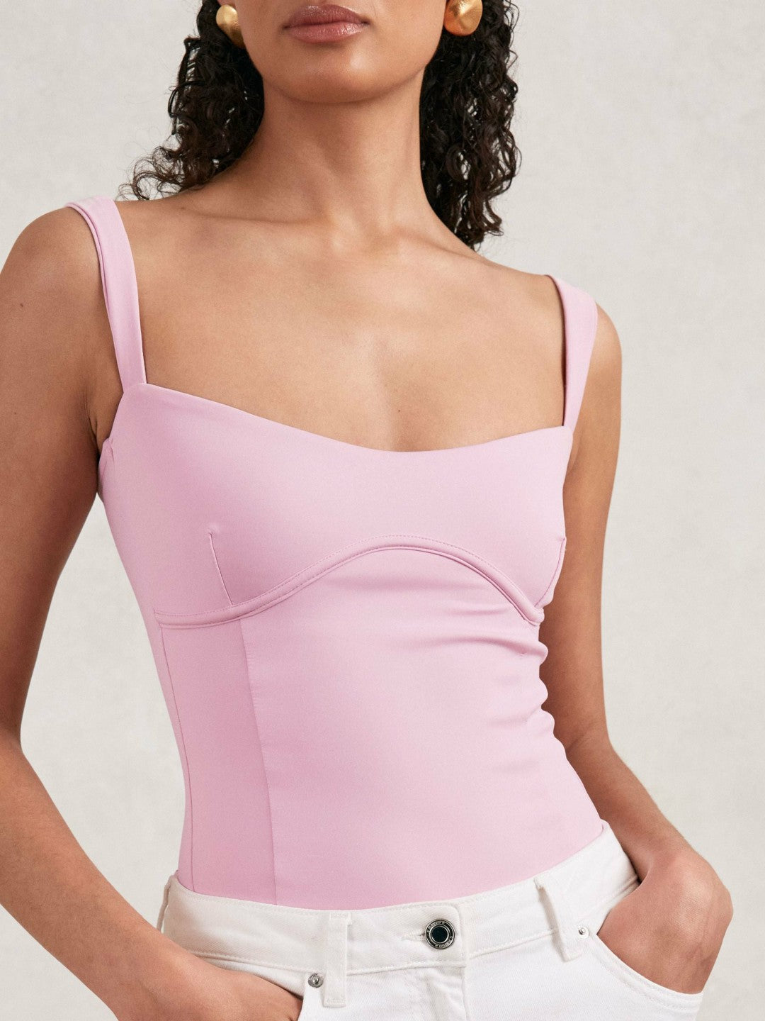 Good American Scuba Sweetheart Bodysuit in Light Pink | Reiss Women Premium