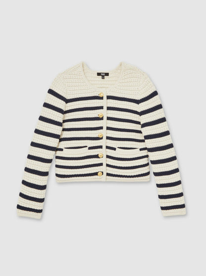 Paige Ivory Textured Knit Stripe Cardigan in Ivory | Reiss Women New