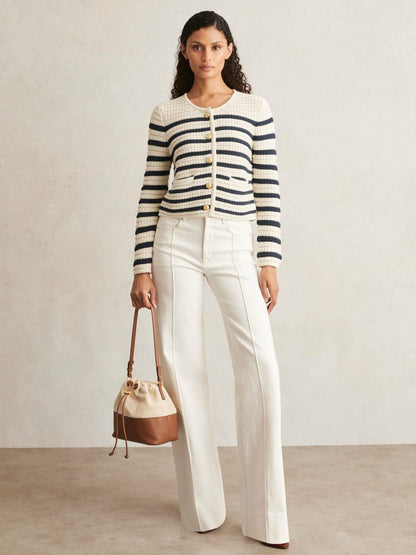 Paige Ivory Textured Knit Stripe Cardigan in Ivory | Reiss Women New
