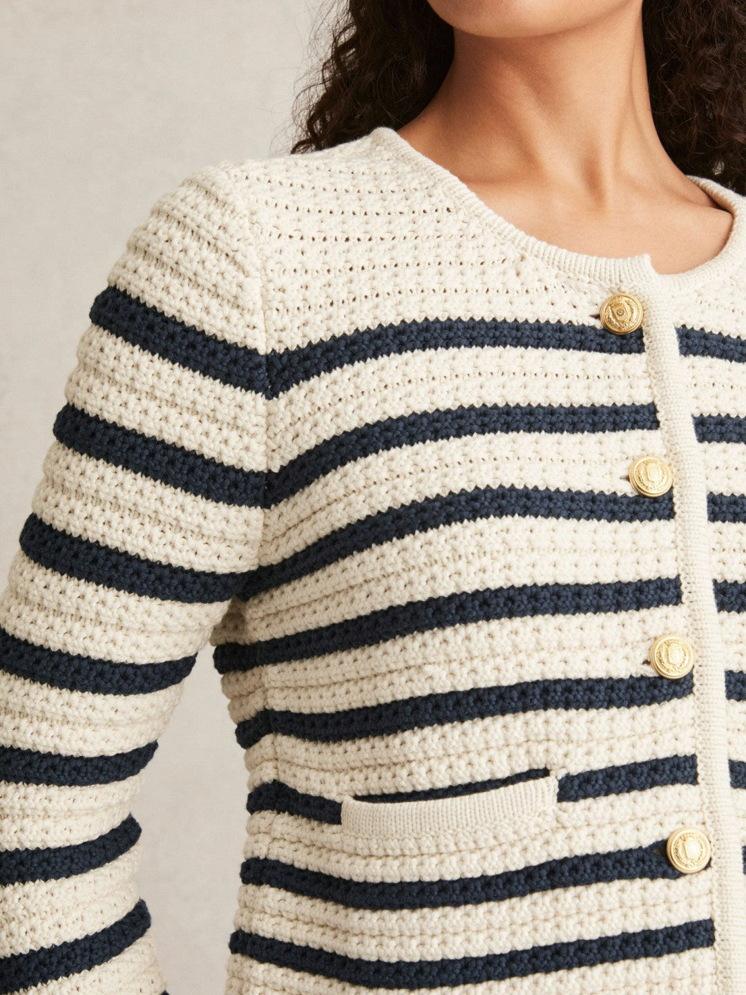 Paige Ivory Textured Knit Stripe Cardigan in Ivory | Reiss Women New