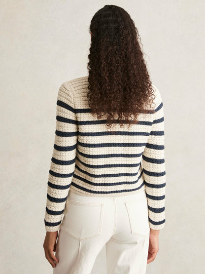 Paige Ivory Textured Knit Stripe Cardigan in Ivory | Reiss Women New