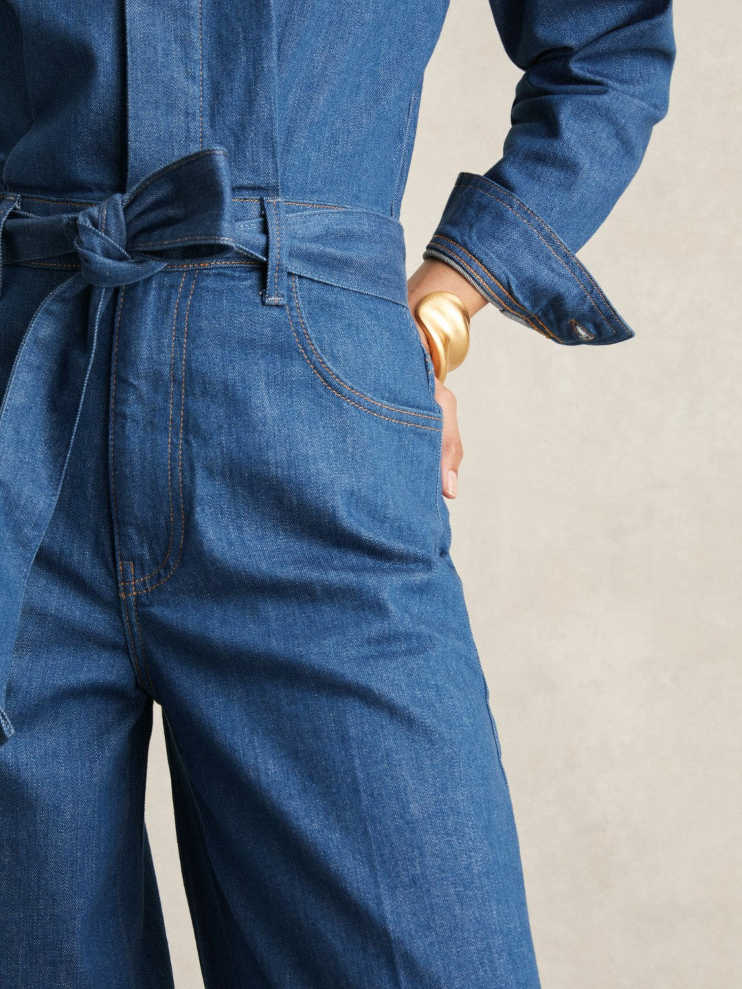 Paige Maraya Blue Wide Leg Belted Denim Jumpsuit in Maraya Blue | Reiss Women Exclusive