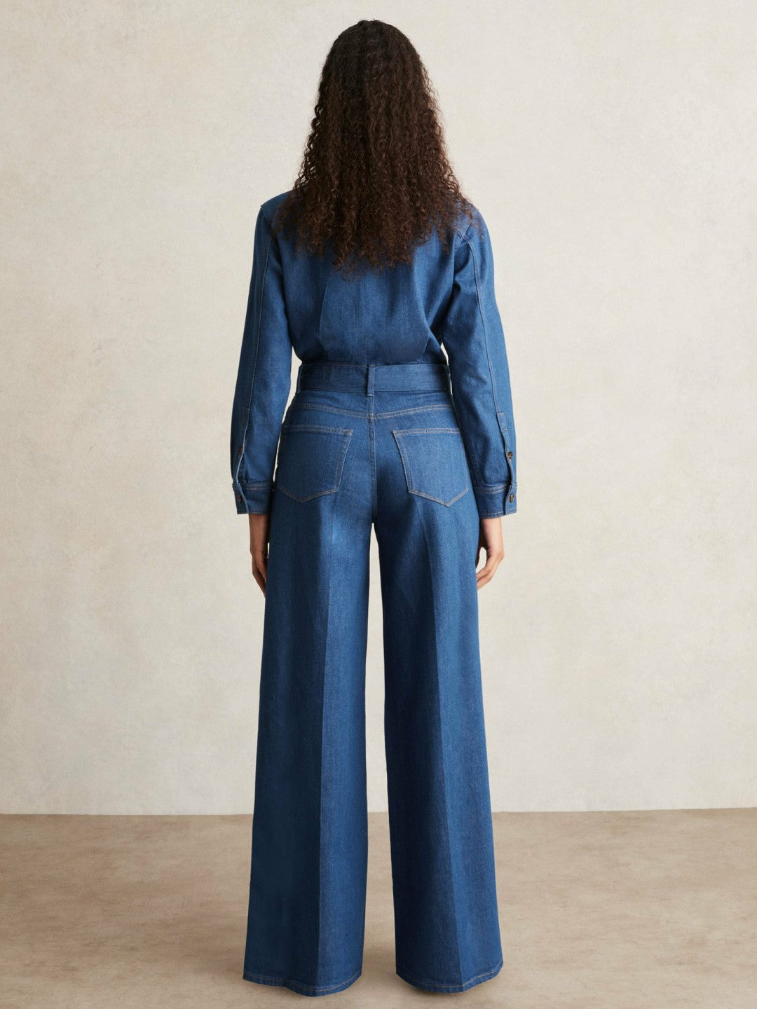 Paige Maraya Blue Wide Leg Belted Denim Jumpsuit in Maraya Blue | Reiss Women Exclusive