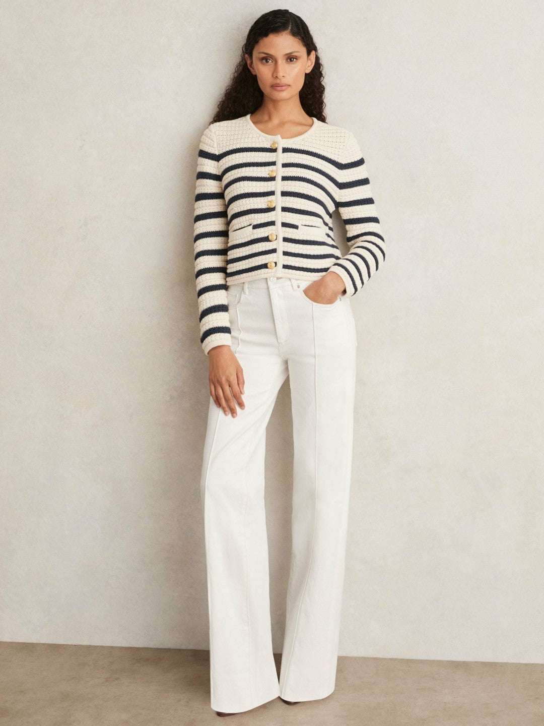 Paige Ecru Wide Leg Pintuck Jeans in Ecru | Reiss Women Popular