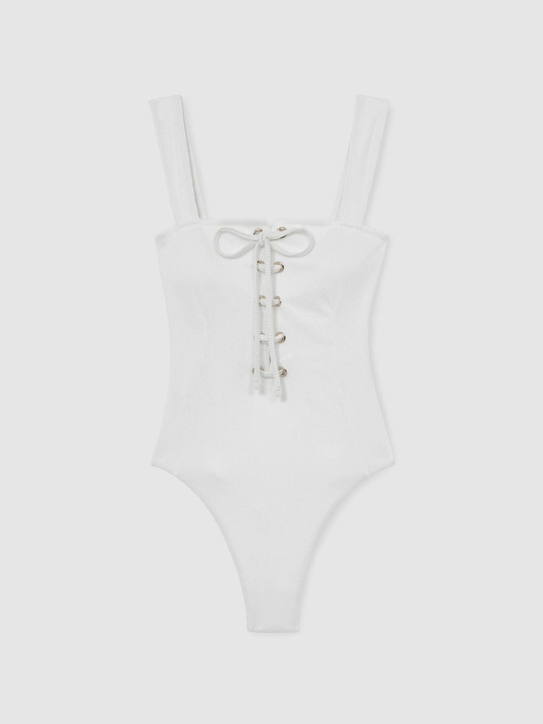 Ribbed Lace-Up Swimsuit in White | Reiss Women Best Seller